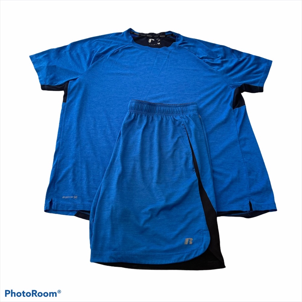 Russell Dri-Power Black/Blue Shorts And Shirt  Set